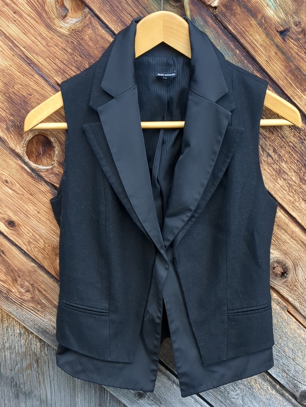 Club Monaco Vest Black Wool Collar Lapel Detail Small